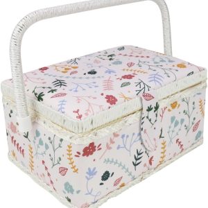 Basic Sewing Basket with Complete Sew Accessories Wooden Beginners Sewing Kits with Removable Tray Tomato Pincushion for Mending – Colorful Pastel