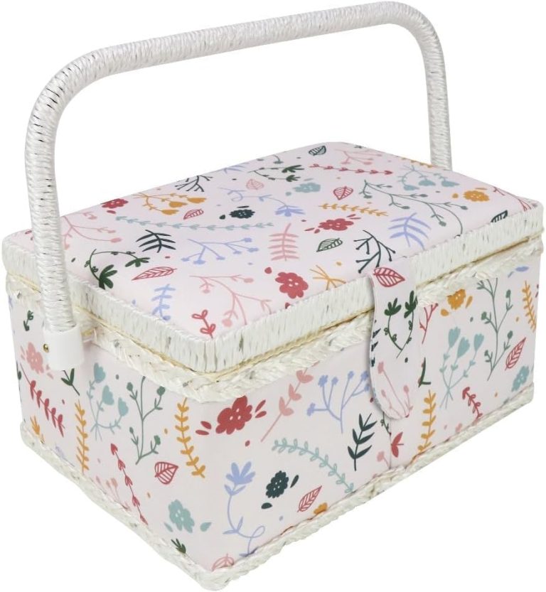 Basic Sewing Basket with Complete Sew Accessories Wooden Beginners Sewing Kits with Removable Tray Tomato Pincushion for Mending – Colorful Pastel