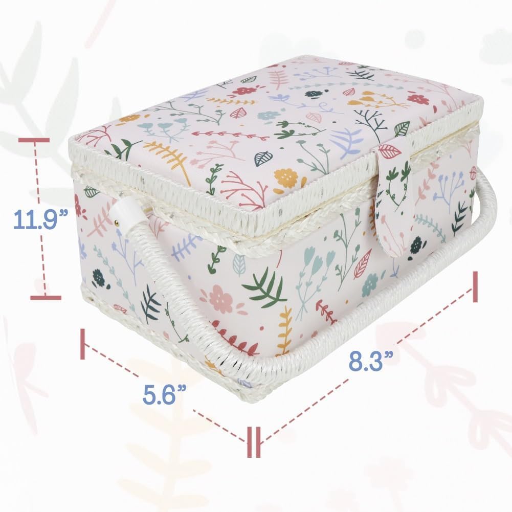 Basic Sewing Basket with Complete Sew Accessories Wooden Beginners Sewing Kits with Removable Tray Tomato Pincushion for Mending - Colorful Pastel - Image 7