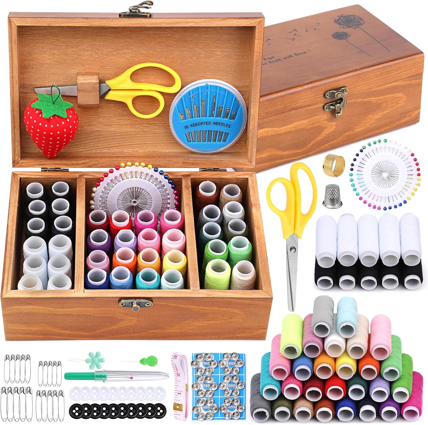Basic Sewing Kit 196 Pcs Sewing Accessories and Supplies Sewing Repair Kits Hand Sewing Kit with Sewing Thread Needle Pin Cushion Button for Travel, Camping, Home DIY