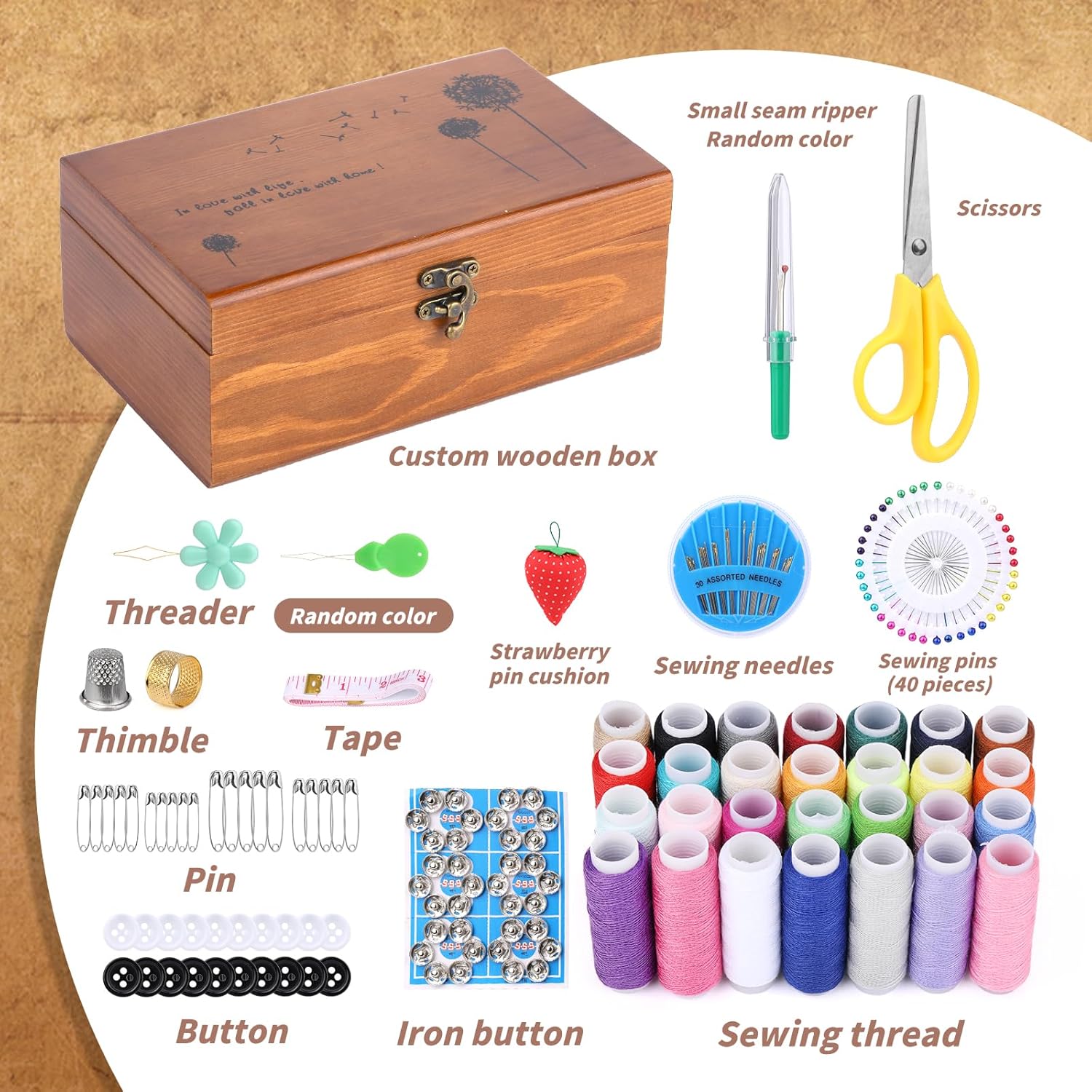 Basic Sewing Kit 196 Pcs Sewing Accessories and Supplies Sewing Repair Kits Hand Sewing Kit with Sewing Thread Needle Pin Cushion Button for Travel, Camping, Home DIY
