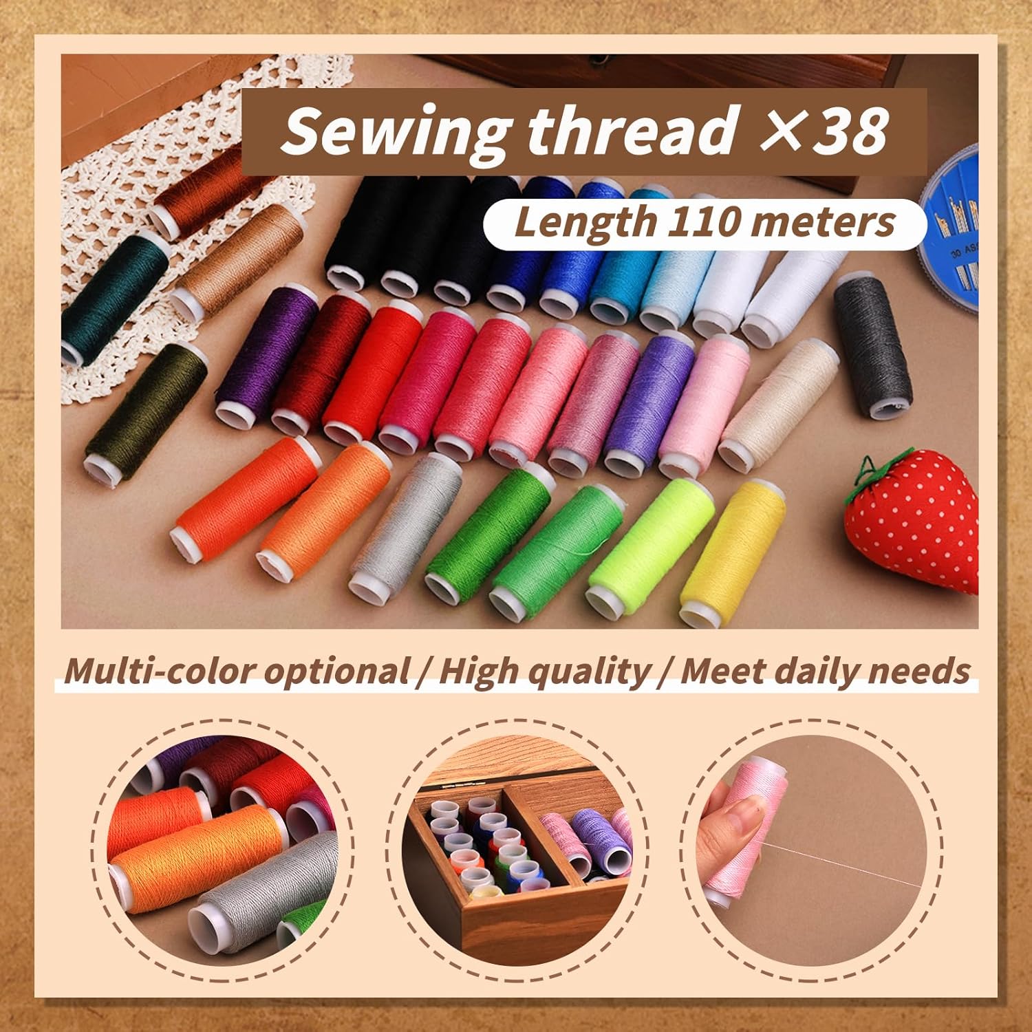 Basic Sewing Kit 196 Pcs Sewing Accessories and Supplies Sewing Repair Kits Hand Sewing Kit with Sewing Thread Needle Pin Cushion Button for Travel, Camping, Home DIY - Image 4