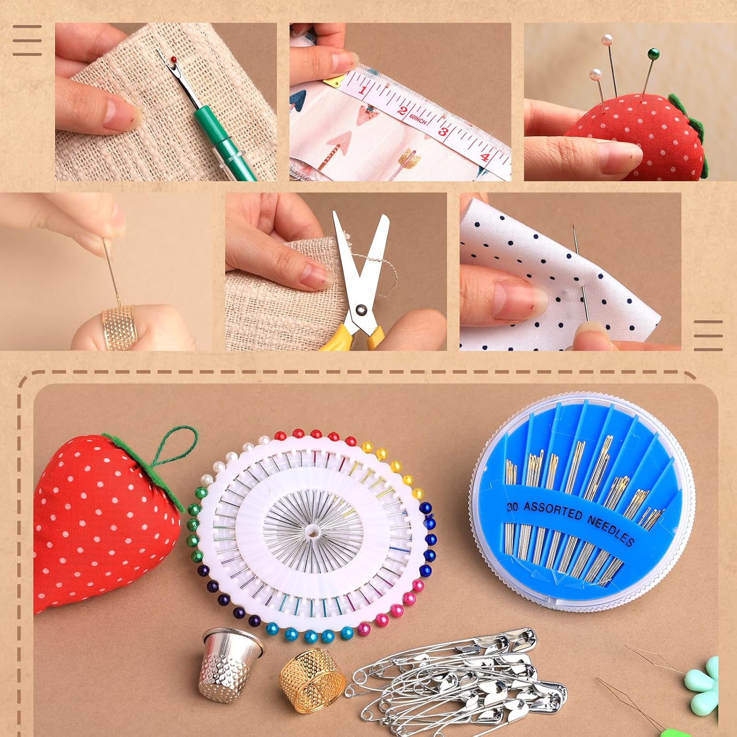 Basic Sewing Kit 196 Pcs Sewing Accessories and Supplies Sewing Repair Kits Hand Sewing Kit with Sewing Thread Needle Pin Cushion Button for Travel, Camping, Home DIY - Image 7