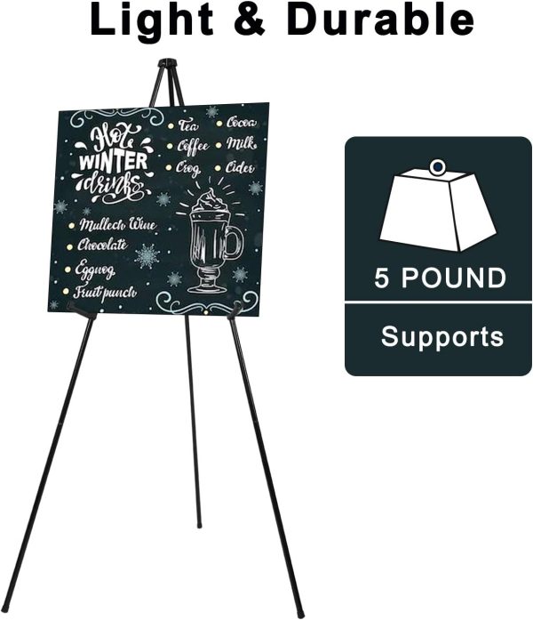 Easel Stand for Display Floor Easels for Signs Black Tripod for Poster Welcome Board Stands, Base 63" Max - Image 7