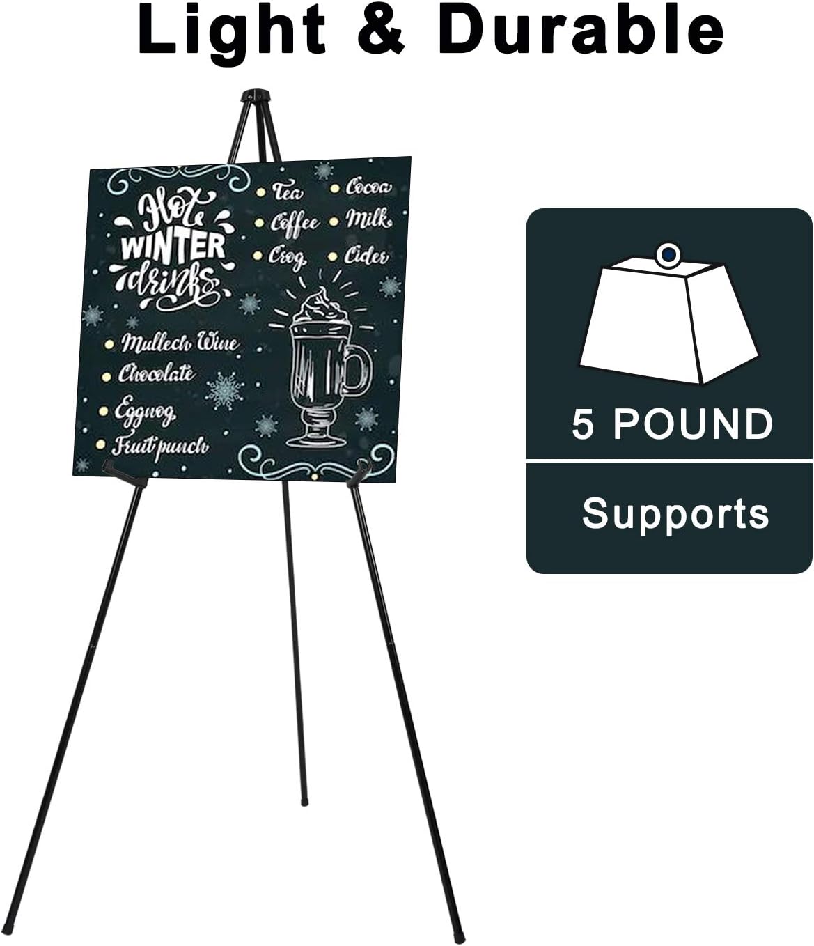 Easel Stand for Display Floor Easels for Signs Black Tripod for Poster Welcome Board Stands, Base 63" Max - Image 7