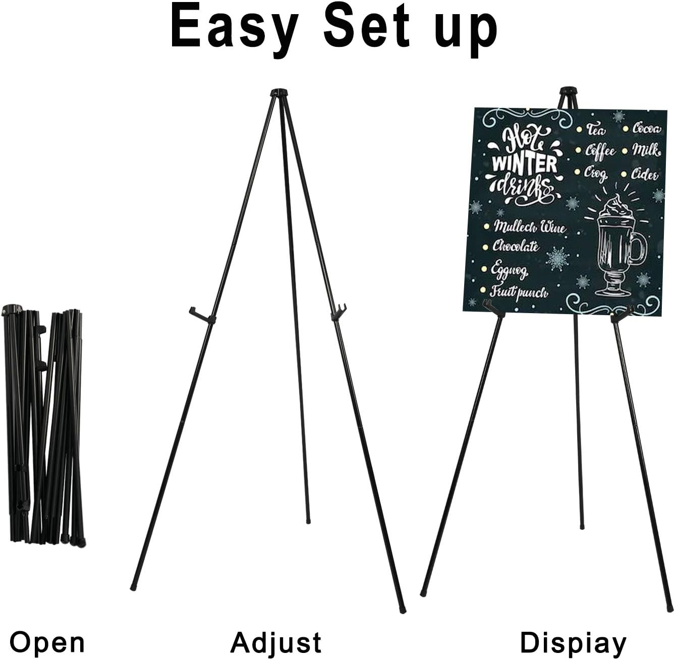 Easel Stand for Display Floor Easels for Signs Black Tripod for Poster Welcome Board Stands, Base 63" Max - Image 9