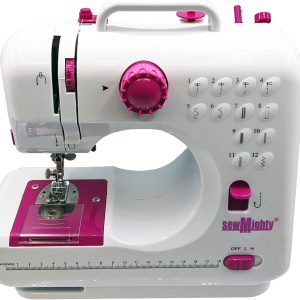 Mini Sewing Machine – Portable, Battery & AC Powered, 12 Programmed Stitch Patterns, Dual Speed – Sews Forward & Reverse, AC Power or Battery Operated – Includes Foot Pedal