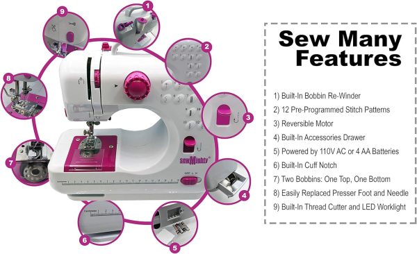 Mini Sewing Machine – Portable, Battery & AC Powered, 12 Programmed Stitch Patterns, Dual Speed – Sews Forward & Reverse, AC Power or Battery Operated – Includes Foot Pedal - Image 5