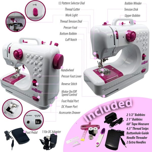 Mini Sewing Machine – Portable, Battery & AC Powered, 12 Programmed Stitch Patterns, Dual Speed – Sews Forward & Reverse, AC Power or Battery Operated – Includes Foot Pedal - Image 6