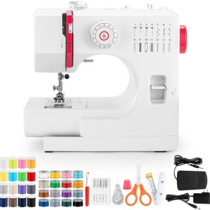 Sewing Machine, Mini Sewing Machines with Extension Table, 14 Stitch Dual Speed Portable Sewing Machine for Beginners, Sewing Kit with Foot Pedal & Sewing Shelf Kit(Upgrade Version)