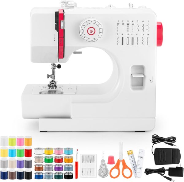 Sewing Machine, Mini Sewing Machines with Extension Table, 14 Stitch Dual Speed Portable Sewing Machine for Beginners, Sewing Kit with Foot Pedal & Sewing Shelf Kit(Upgrade Version)
