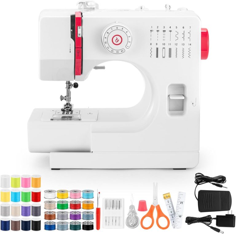 Sewing Machine, Mini Sewing Machines with Extension Table, 14 Stitch Dual Speed Portable Sewing Machine for Beginners, Sewing Kit with Foot Pedal & Sewing Shelf Kit(Upgrade Version)