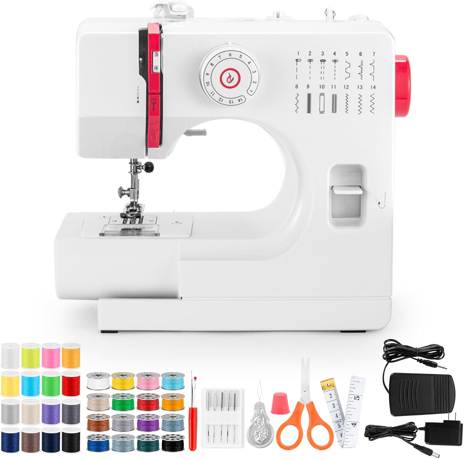 Sewing Machine, Mini Sewing Machines with Extension Table, 14 Stitch Dual Speed Portable Sewing Machine for Beginners, Sewing Kit with Foot Pedal & Sewing Shelf Kit(Upgrade Version)