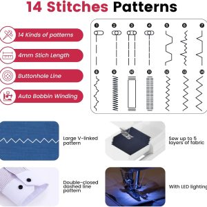 Sewing Machine, Mini Sewing Machines with Extension Table, 14 Stitch Dual Speed Portable Sewing Machine for Beginners, Sewing Kit with Foot Pedal & Sewing Shelf Kit(Upgrade Version)