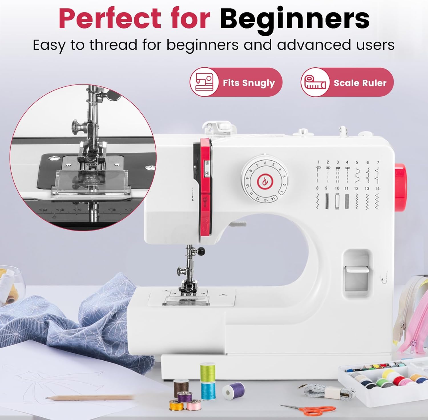 Sewing Machine, Mini Sewing Machines with Extension Table, 14 Stitch Dual Speed Portable Sewing Machine for Beginners, Sewing Kit with Foot Pedal & Sewing Shelf Kit(Upgrade Version) - Image 3