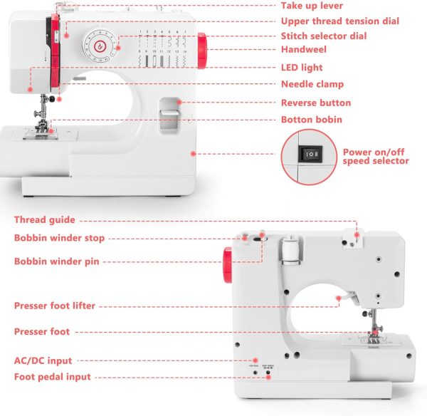 Sewing Machine, Mini Sewing Machines with Extension Table, 14 Stitch Dual Speed Portable Sewing Machine for Beginners, Sewing Kit with Foot Pedal & Sewing Shelf Kit(Upgrade Version) - Image 7